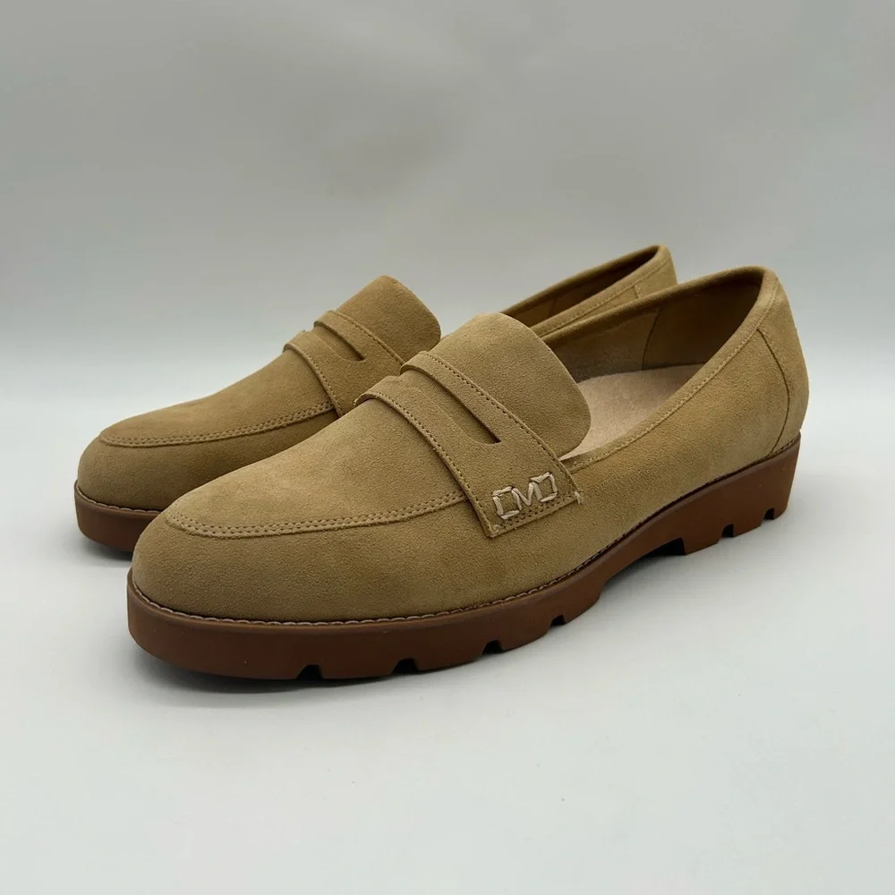 Vionic Cheryl II Tan (Sand) Suede Penny Loafers Size 12.5-13W Preppy Cottagecore